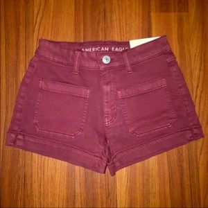 AE High Rise Cargo Maroon Pocket Shortie Shorts 00